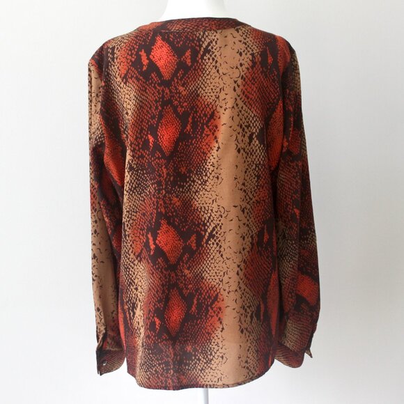Notations Burnt Orange Snakeskin Print Long-Sleeve Button-Up Blouse Medium - Picture 5 of 6